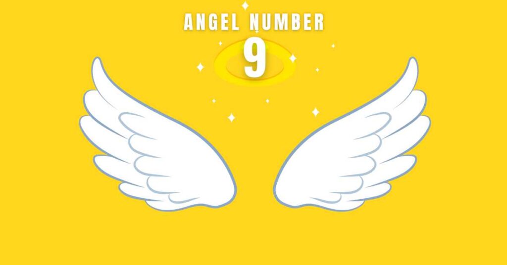 A glowing number "9" surrounded by ethereal angelic light.
