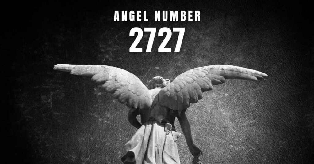 A digital representation of the numbers "2727" surrounded by ethereal, glowing angelic wings