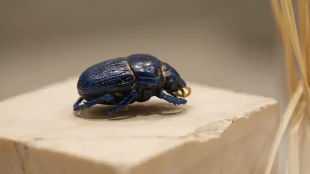 An ancient Egyptian-style scarab beetle artifact representing renewal and rebirth.
