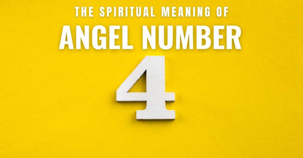 Graphic representation of the angel number 4 with associated symbolism