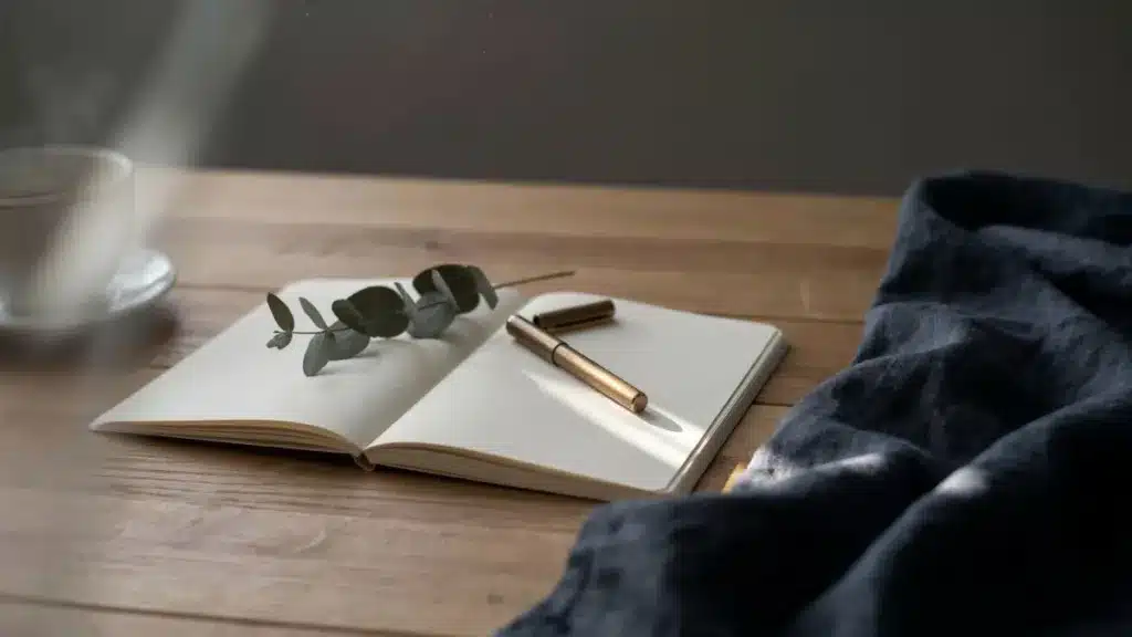 An open journal in warm golden light symbolising numerology and personal reflection.
