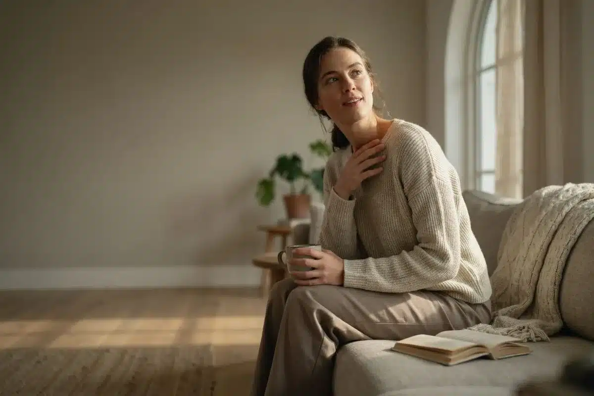 spiritual-meaning-of-hiccups Person pausing thoughtfully after a hiccup, illustrating the spiritual meaning of hiccups.
