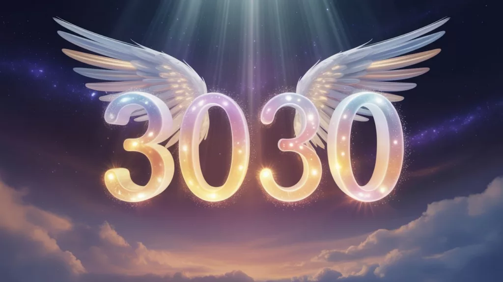 Angel Number 3030 divine message glowing with angelic light – spiritual awakening guide
